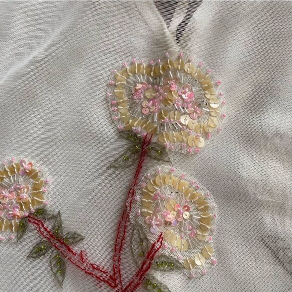 Charlotte Tarantola Angora Blend Cardigan Sweater Floral Beaded Large - Picture 5 of 7